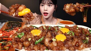 SUB)쫀득탱글 대창 먹방! 대창덮밥 만들어서 팍팍 퍼먹을게요 꿀조합 리얼사운드 Intestines with Rice Mukbang Asmr