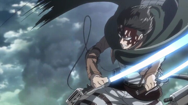 The soldier commander chops the female giant