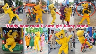 Teddy bear road & cute girl funny prank 😂🤣crazy reaction/ #teddyboy #01team #funny#viral