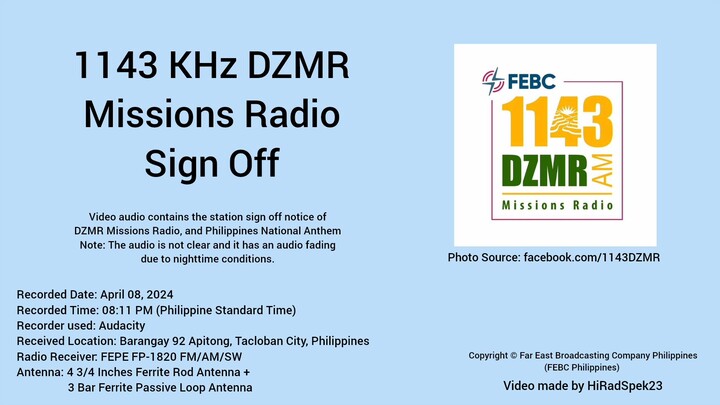 1143 KHz DZMR Missions Radio Sign Off