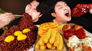 ASMR MUKBANG 트러플 짜파게티 & 양념 치킨먹방! TRUFFLE OIL BLACK BEAN NOODLES & FRIED CHICKEN EATING SOUND!