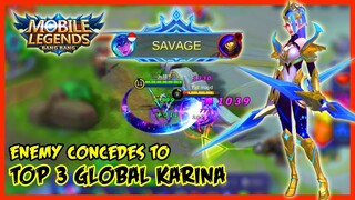 You Will Concede to Top 3 Global Karina! Savage! - Mobile Legends - MLBB