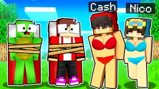 GIRLS NICO AND CASH TIED UP MIKEY AND JJ! Girls Nico and Cash VS Security HOUSE in MINECRAFT!