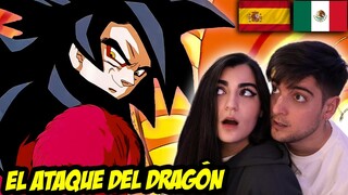 ESPAÑOLES REACCIONAN A DRAGON BALL LATINO VS ESPAÑOL |🐲GOKU SSJ4 USA EL PUÑO DEL DRAGON 🐲 🔥DBGT🔥