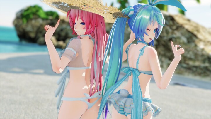 天气热了泳装不过分吧~❤️miku and luka