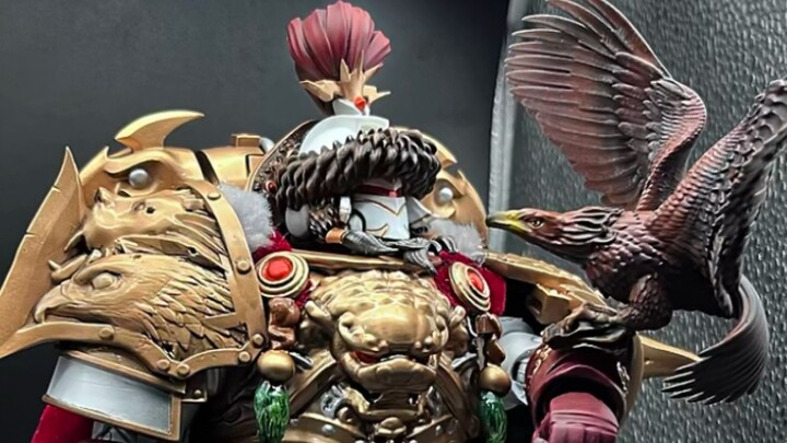 Mainan figur bergerak Warhammer 40k White Scar Genome Primarch yang dimodifikasi Chagatai Khan telah