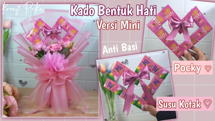 Buket Pocky Love, Susu Kotak Love Versi Mini || Tutorial Kado Bentuk Hati, Buket Pink