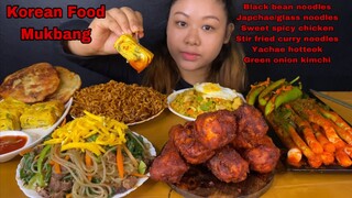 KOREAN FOOD FEAST: PORK JAPCHAE, BLACK BEAN NOODLES, FRIED CHICKEN, KIMCHI, ROLL OMLETTE ETC.MUKBANG