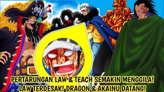 SPOILER OP 1064 LENGKAP! EDAN! DRAGON & AKAINU MUNCUL DI TENGAH PERTARUNGAN LAW VS TEACH!