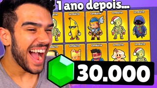 FIQUEI 1 ANO SEM ENTRAR NO STUMBLE GUYS E GASTEI 30.000 MIL GEMAS NAS NOVAS SKINS!