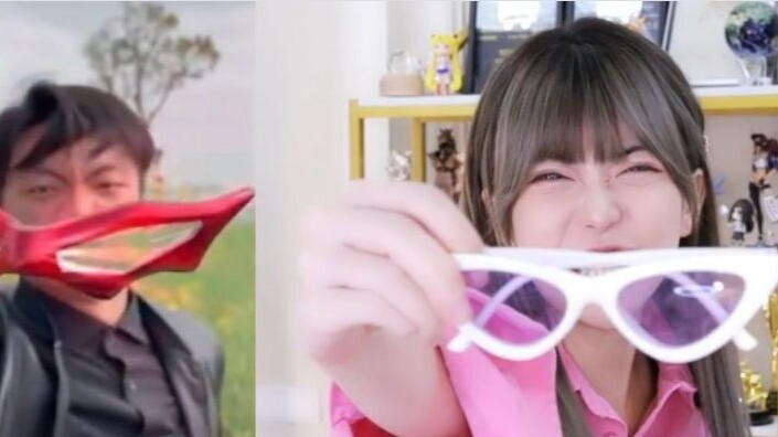 Cosplay online Sister Zhou dengan Guru Guya berubah menjadi Ultraman dan memandu UP di udara untuk m