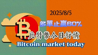 2025/8/5比特幣今日行情：多單止贏60%，比特幣在小壓力區116000一直未突破，其他幣種漲幅良好，基本達到10%以上幅度，比特只有3%左右。 比特沒突破前耐心等待———關注不迷路，少走彎路
