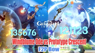 Genshin Impact - Windblume Ode vs Prototype Crescent Damage Comparison - F2P Bow Show