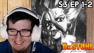 FIRST PHOTOGRAPH IN THE NEW WORLD! DR. STONE SEASON 3 EPISODES 1-2 REACTION!
