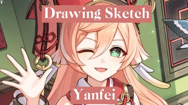 Gambar sketsa karakter Yanfei (Genshin Impact)