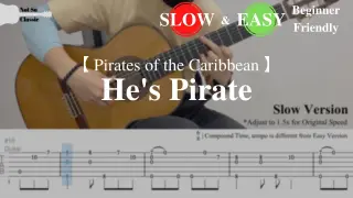 Pirates of the Caribbean | He's Pirate | Fingerstyle Guitar TAB (Slow & Easy) | Learn in 5 minutes