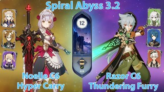 C6 Noelle Hyper Carry & C6 Razor Thundering Furry | La Hoàn Thâm Cảnh Tầng 12 | Genshin Impact 3.2