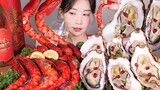 미리연말스마스🎄 카라비네로새우 삼배체굴 애플블랑 먹방 Carabinero Shrimp&Giant raw oysters [eating show] mukbang korean food