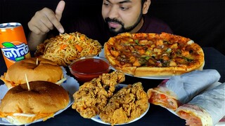 CHICKEN CHEESE BURGER, CHEF SPECIAL PIZZA CHOWMEIN, CHICKEN FRY, CHICKEN SHAWARMA| MUKBANG EATING |