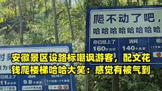 安徽景区设路标嘲讽游客，配文花钱爬楼梯哈哈大笑：感觉有被气到
