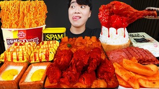 ASMR MUKBANG 직접 만든 순두부 진짬뽕 불닭 치킨먹방! 계란후라이 김치 & 레시피 FIRE NOODLES AND BULDAK CHICKEN EATING SOUND!