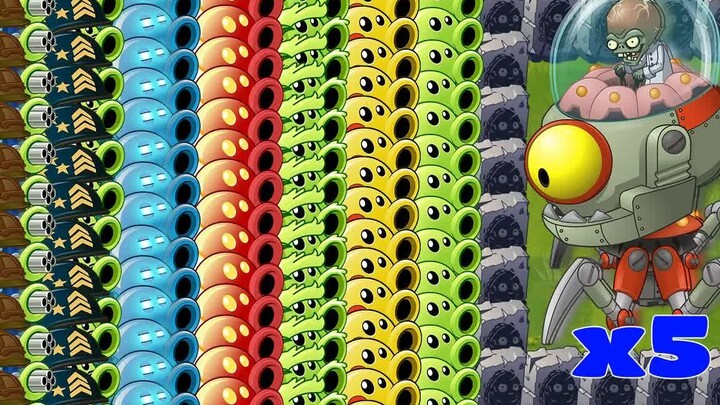 PvZ 2 Challenge: All Peashooters Level 1 vs. Time Warp Bot x5 Using 5 Plant Foods — Who Will Come Ou