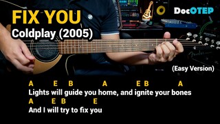 Fix You - Coldplay (Easy Guitar Chords Tutorial with Lyrics)