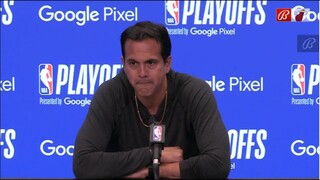 Erik Spoelstra reacts to Miami Heat eliminate Hawks, advance to Eastern Conference semifinals