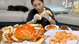 Real Mukbang:) GIANT King crab! ★ Rice mixed with crab stuffing... This slaps 😲