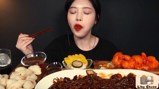 Mukbang tôm ớt với bông giòn và thịt heo chua ngọt trong ớt cay jjajangmyeon! #amthuc