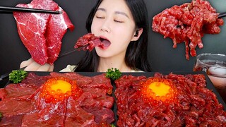 [ONHWA] Suara mengunyah daging sapi mentah dan telur salmon!❤️ Sashimi daging sapi
