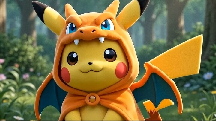 Pikachu in Charizard Costume is Too Cute! , AI Animation #shorts