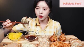 Món Hàn : Thưởng thức há cảo chiên khổng lồ, há cảo tôm, há cảo kim chi 1 #mukbang