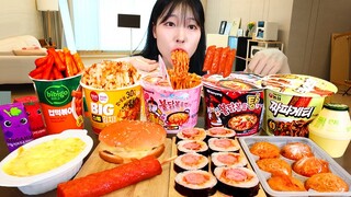 ASMR MUKBANG| 편의점 직접 만든 불닭 떡볶이 소세지 김밥 디저트 먹방 & 레시피 Convenience Store Food EATING