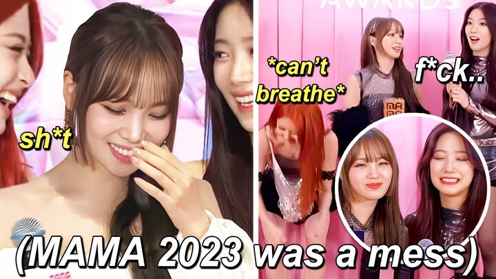 LE SSERAFIM's reaction when the hosts made them do this on a LIVE Broadcast of MAMA Awards 2023