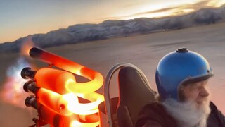The old man drove the jet kart he modified himself, and he was in high spirits all the way... The fe