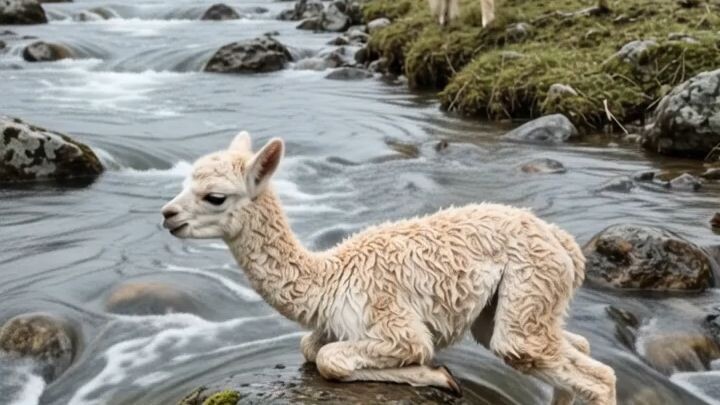 Baby Alpaca Trapped in a Rushing Mountain Stream 🦙💔 #AlpacaRescue #AnimalRescue #Heartwarming