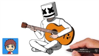 Gambar Marshmello dengan Gitar - Cara Menggambar Marshmello