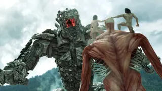 Attack on Titan Eren, Mikasa Titan, Armin Titan VS Mecha Godzilla