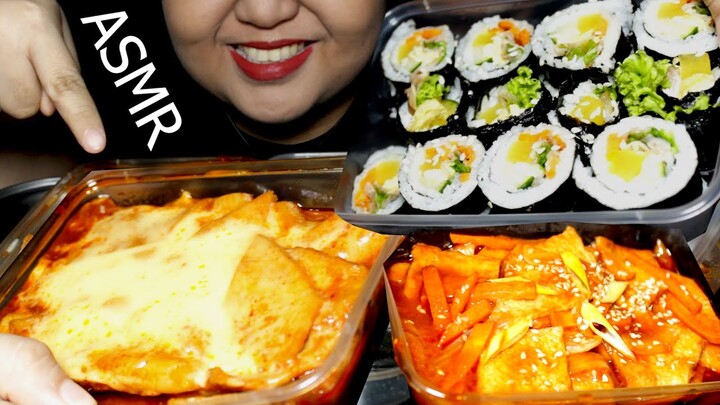 ASMR KIMBAP, CHEESY TTEOKBOKKI AND STIR FRIED ODENG//KOREAN FOODTRIP//NO TALKING//MUKBANG