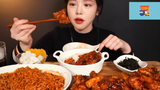 Mukbang mì cay, cơm trộn và đùi gà sốt  #anngon