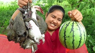 Yummy Cooking  Steamed big Frog In Watermelon recipe & My Cooking skill