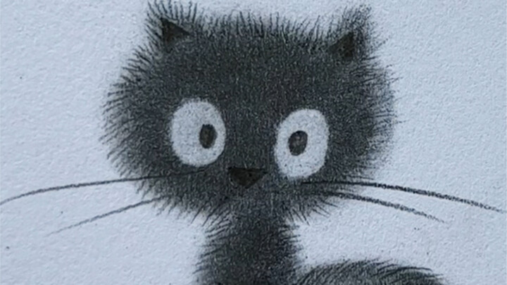 Let's play with pencil shavings together! Today, we're drawing a little black cat.