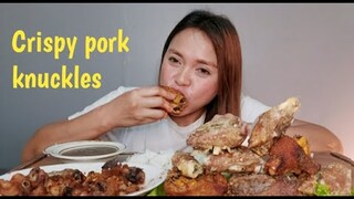 MUKBANG/PUTOK BATOK CRISPY PORK KNUCKLES AND BUTTERED GARLIC CHICKEN Collab@Jhaymine Kafrenny