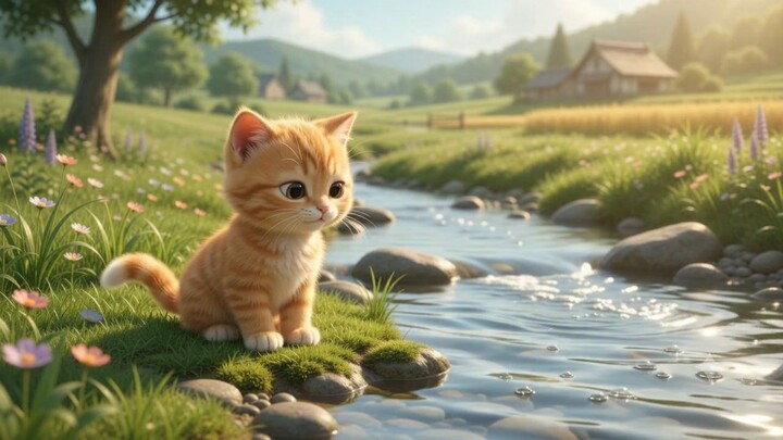“A Tiny Kitten Meets a Clever Fish”