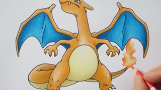 วาดรูปการ์ตูน ลิซาด้อน Charizard Drawing จากการ์ตูน โปเกม่อน Pokemon