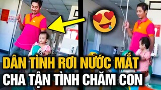 Cảm động người cha TAY ĐẨY XÍCH ĐU, TAY GIỮ CHAI NƯỚC TRUYỀN cho con, miễn con vui cha sẽ LÀM TẤT CẢ