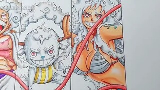 norridzuan art hand-painted || Straw Hat Pirates all members in Gear 5 Nika form