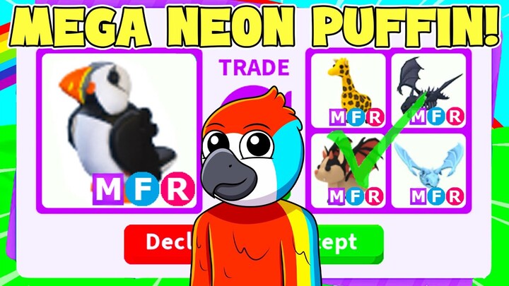 I traded the worlds first mega neon puffin (adopt me)