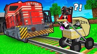 STOP! TRAIN is COMING! JJ and MIKEY'S STROLLER on the RAILROAD in Minecraft - Maizen